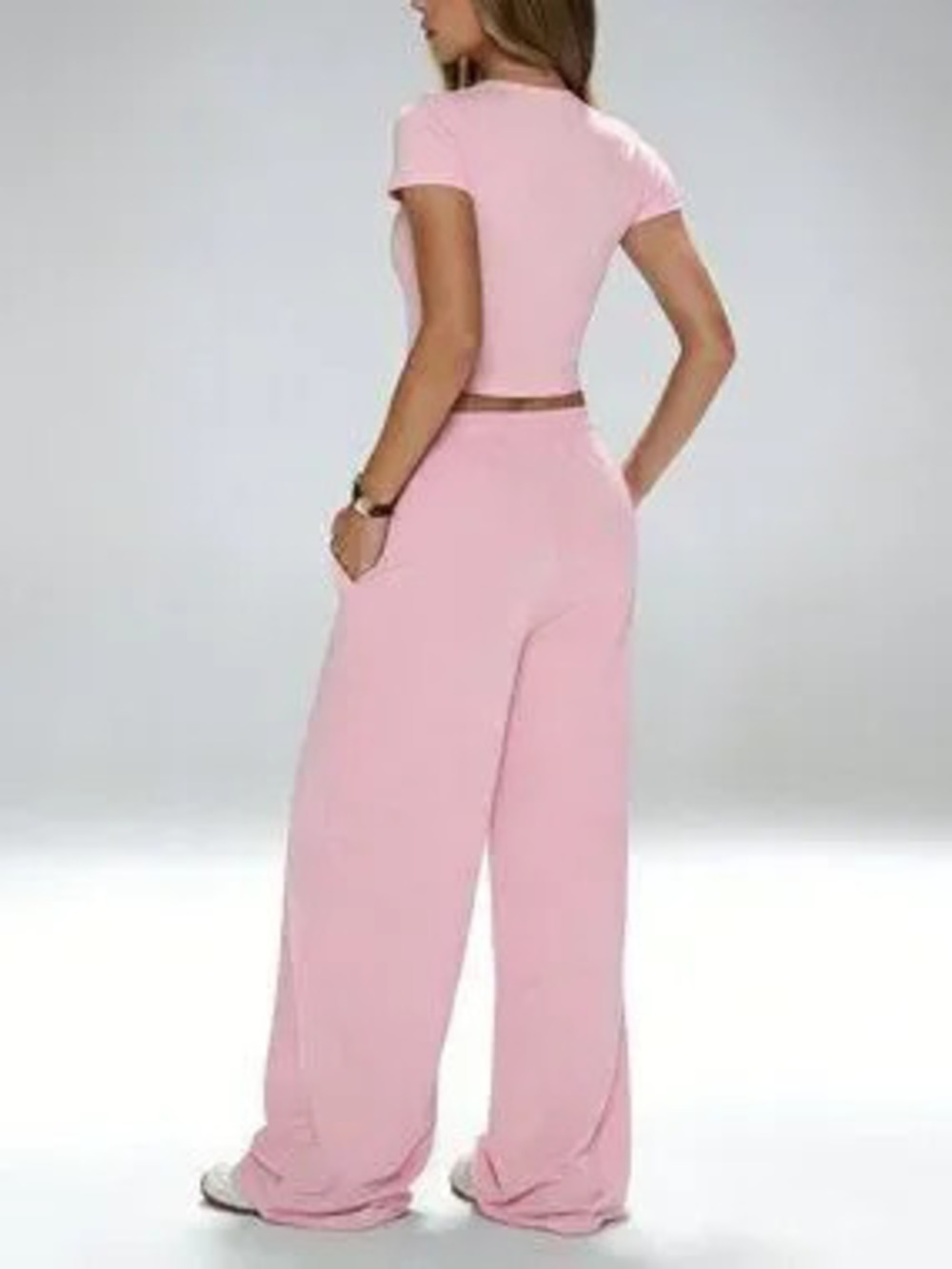 ZARA Pink Casual Women's Matching T-Shirt And Loose Pants 2-Piece